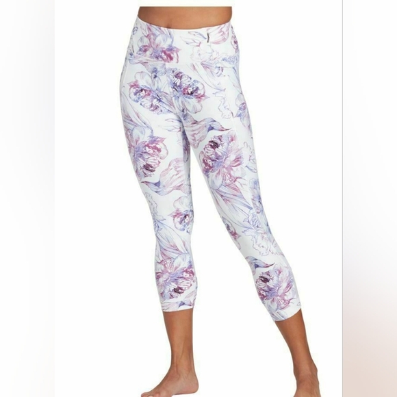 Calia Floral Mesh Capri Leggings White Purple Carrie Underwood Sz S - Picture 1 of 11